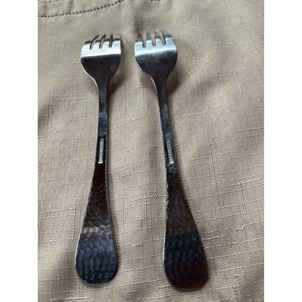 Wallace‎ Kaylee 18/0 Stainless Hammered 7pc Flatware Set 4 Forks 2 Salad 1 Spoon